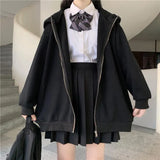 QWEEK Bunny Hoodie with Zipper Kawaii Oversized Sweatshirt 2021 Cardigan Women Long Sleeve Cute Top E Girl Pullover Solid Zip