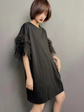 Loose White T Shirt For Women Round Neck Short Sleeve Lace Panel Solid Oversized T Shirts Female Summer Clothing