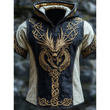 Men's Short-Sleeved Loose Casual Hoodie 3D National Style Digital Printing Short