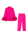Sleeve Blazer Pant Sets Women Fashion Single Button Jacket Zipper Trousers Autumn Winter Office Outfits