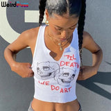 Puss 2021 Cyber Y2k Women Ribbed Graphic Tank Tops Fitness Sporty Sleeveless Vest Casual Streetwear Activity Slim Crop