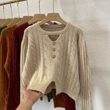 Spring And Autumn New Red Twist Sweater Female Designer Neck V-Neck Long-Sleeved Sweater Pullover-Outfit