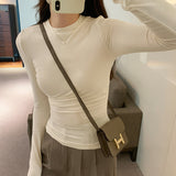 Color Design Feel Small Waist Long-Sleeved T-Shirt Women's Autumn New Round-Neck Blouse Slim And Skinny Bottomed Shirt-Outfit