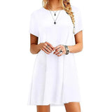 Color Summer Womans Printed Dress Short Sleeve Mini Causal Dress Crew Neck Basic A-line Floral Printed Leopard Thick