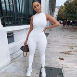 Sisterlinda Sleeveless Skinny Summer Rompers Womens Jumpsuit O-Neck Invisible Zipper Sexy Playsuits Ladies Sport Casual