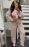 Fashion Rib Button Up Loose Blouse and PantS