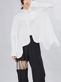 Women Pleated Big Size Irregular Blouse New Lapel Long Sleeve Loose Fit Shirt Fashion Tide Spring Autumn 2023