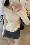 Super-Good-Looking Hollowed-Out Jacquard Three-Button Long-Sleeved T-Shirt Women's Spring And Autumn 2024 New Undershirt Blouse-Outfit