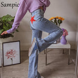Fashion 90s Vintage Y2K High Waisted Jeans Streetwear Harajuku Women Loose 2021 Print Long Trousers Wide Leg Denim