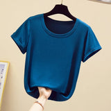Popular Light Thin High Elastic Fashion Casual Round Collar Short Sleeve T-Shirt Brand High Quality Pure Cotton Women'S