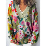 Christmas Abstract 3D Print Big V-Neck Long-Sleeved