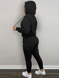 Casual Sport Embroidered Fleece Hoodies and Sweatpants 2 Piece Set Sportswear