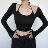 Split Horn Sleeve Pull-Rope Blouse Two-Piece Set Of New Spicy Girls In Spring And Summer 2024 Slim And Slim Suit-Outfit