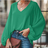 Lantern Sleeve V Neck Solid Women Blouse Lace Patchwork Oversize Female Blouses 2021 Spring Casual Ladies Top