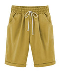 Summer Cotton Shorts Women Elasticity Waist Harajuku Lace Up Green Women's Oversize 8XL Knee Length Pants Trousers