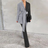 Women Suit Blazers VONDA Ladies Casual Lapel Coats Color Patchwork Autumn Office Formal Long Sleeve Thin Pant Sets no