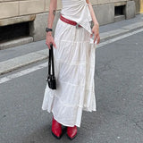 Fashion Trend Cotton Split Pure White Dress 2024 New Simple Casual Full-Length Skirt-Outfit