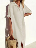 Casual Loose Sleeves Button Dress Cotton And