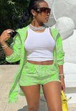 Casual Print Long Jacket and Matching Shorts