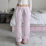 Street Trend Loose Waist Wide Legs Pink Woven Overalls Hot Girls Low Waist Leisure Trousers New Summer Style-Outfit