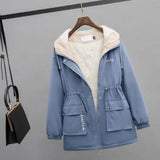 New Women Jackets Zipper Pockets Casual Long Sleeves Coats Winter Hooded Jacket Windbreaker Female Basic Coat Plus Size