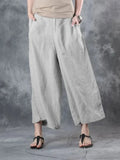 New Women's Nine-point Pants Simple Temperament Cotton Loose Casual Pocket Ladies Solid Color Nine-point Wide-leg
