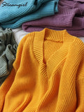 Winter Sweaters For Women 2022 Oversized V Neck Jumper Purple Loose Sweaters Knitted Warm Pullover Women Oversize