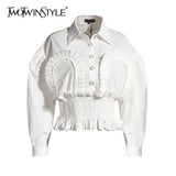 Vintage Patchwork Ruched Tops For Women Lapel Puff Sleeve Tunic Elegant Shirt Femaele 2020 Autumn Fashion New