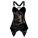Tank Tops Gothic Skull Print Irregular Hem Sleeveless Shirt Summer Plus Size Ladies Casual V Neck Grqaphic Tee