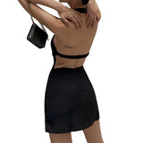Bodycon Short Dress for Women 2024 Halter Sleeveless Waist Hollow Out High Waist Evening Party Dress Sexy Club Streetwear-Outfit