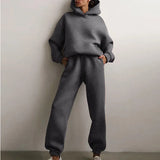 Women's Pure Color Casual Fashion Trousers Thick Sports Hoodie Set