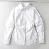 White Slim Shirt For Women Lapel Long Sleeve Solid Minimalist Button Through Blouse Female Spring Clothing 2022