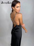 Summer 2022 Sexy Backless Chain Midi Satin Dress Women Off Shoulder Sleeveless Bodycon Party Dresses Club Y2K