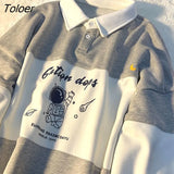 POLO Collar Letters Print Oversized Sweatshirt Women for Teen Girls Harajuku New Spring Korean Kawaii Clothes