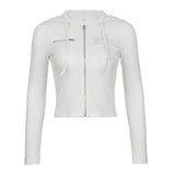 New Early Autumn Women's Casual Fashion Short Solid Color Threaded Pocket Zipper Long-Sleeved Jacket-Outfit