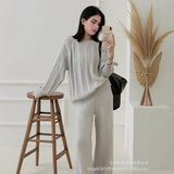 Hot Sales Solid-Color Suit Women Irregular Open Fork Top + Wide Leg Pants Leisure Loose