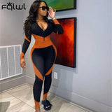 2021 Casual 2 Two Piece Set Tracksuit Sweatsuits For Womens Outfit Long Sleeve Zipper Top Patchwork Pants Matching