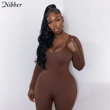 Basic Bodycon Jumpsuit For Women¡®s Clothing Casual Brown Fitness Rompers 2021 Y2K Playsuit Activity Streetwear