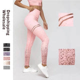 Women Leggings No Transparent Metallic Foil Print Leggings Exercise Fitness Patchwork Push Up Female