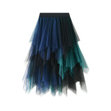 And Autumn New Color Mesh Yarn Multi-Layer Irregular Tight Waist Medium Skirt Half Skirt