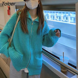 Zipper Up Women's Knitted Cardigan 2023 Spring Blue Turtleneck Sweaters Woman Korean Style Long Sleeve Cardigans