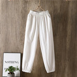 Spring Summer Casual Cotton Linen Pants Women Elastic Waist Solid Pockets Retro Loose Women's Harem Pants Trousers