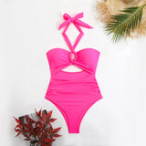 2025 New Bikini Solid Color Sexy High-Waisted Bikini Swimsuit