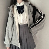 QWEEK Kawaii Hoodie Women Zip Up Sweatshirt Preppy Style 2021 Korean Fashion Zipper Tracksuit Cute Tops Thick Harajuku