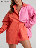 Women Tracksuits Shirt with Mini Shorts 100% Cotton Two Pieces Sets Fashion Outfits Women Blouses Short Sets
