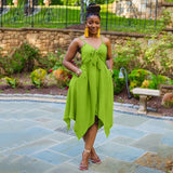 Bowknot Sling Irregular Hem Dress 2021 Summer New Beach Casual Mid-Length