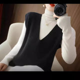 French Style V-Neckline Knitted Vest For Women's Spring And Autumn Style Sleeveless Sweater Vest With Shoulder Clip-Outfit