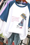 100% Cotton L-4XL T Shirt Plus Size Cartoon Girls Print Tshirt Short Sleeve Women Summer Sweet O Neck Oversized T