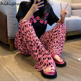 Leopard Wide Leg Pants Female Fashion Korean Pleated Pantalon Femme 2023 New Bottoms Loose Casual Straight Y2k