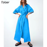 Elegant Lace Up Robe Dress Wrap Long Dresses Women Casual Loose Half Sleeve Cotton Linen Office Blazers Dress